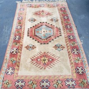 Vintage Hand Woven Anatolian Kilim Turkish Rug Braided Fringe Wool on Wool Size